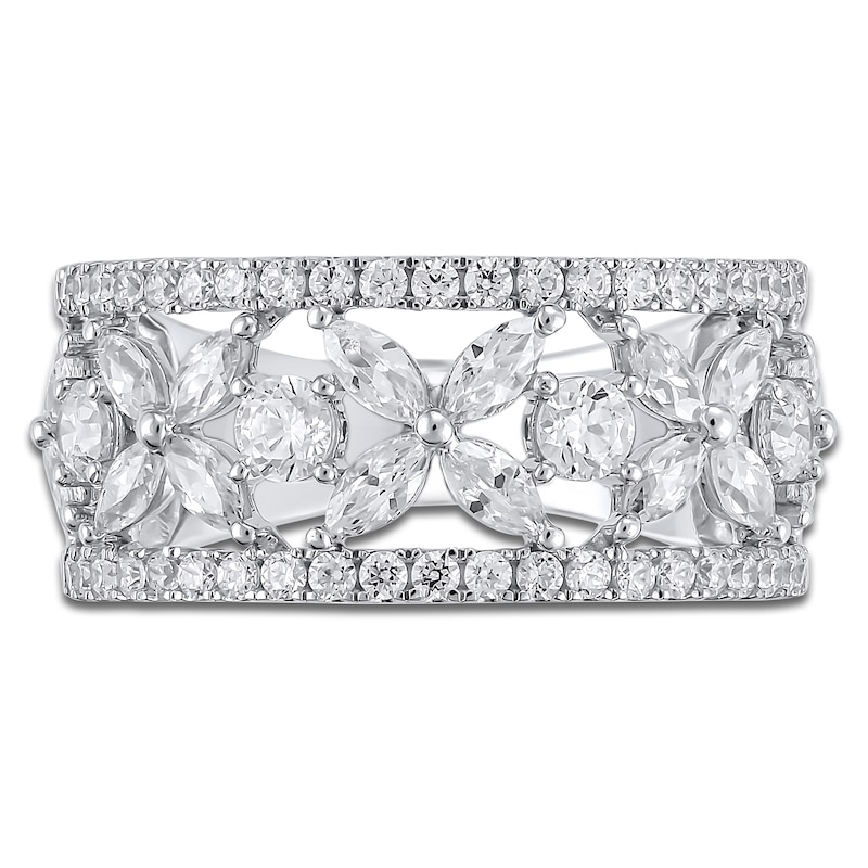 Certified Diamond Marquise & Round-Cut Flower Anniversary Ring 1-1/2 ct tw 14K White Gold