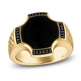 1933 by Esquire Men's Black Onyx & Black Diamond Ring 1/8 ct tw 14K Yellow Gold-Plated Sterling Silver