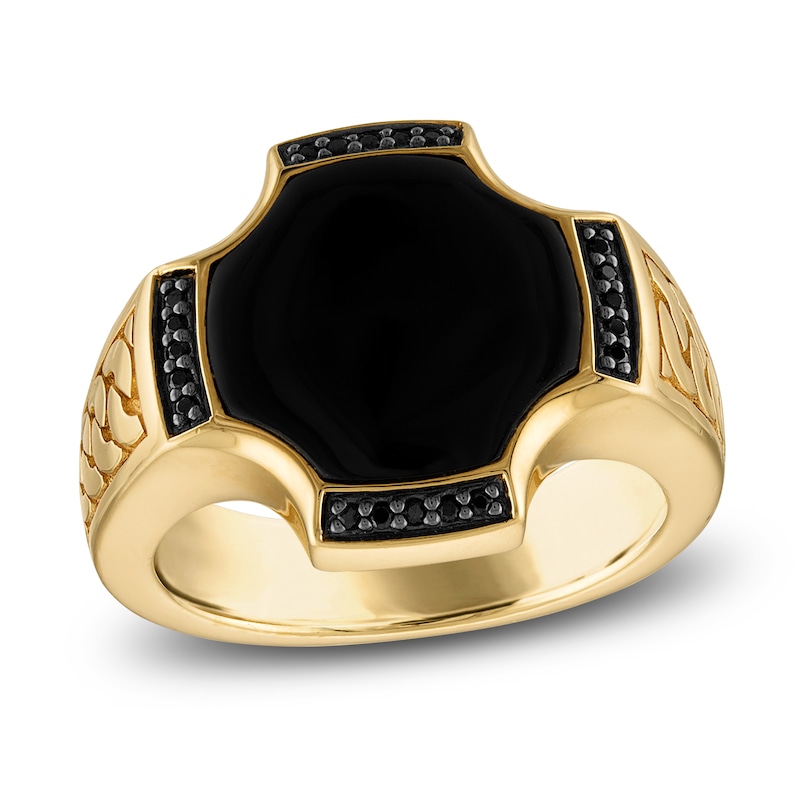 Main Image 1 of 1933 by Esquire Men's Black Onyx & Black Diamond Ring 1/8 ct tw 14K Yellow Gold-Plated Sterling Silver