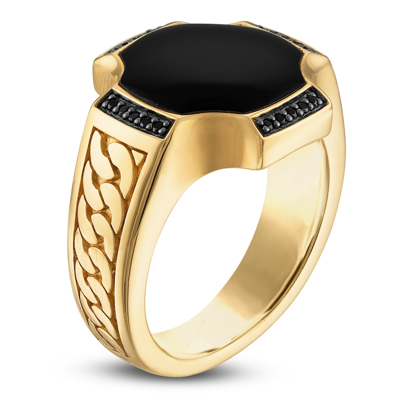 Main Image 2 of 1933 by Esquire Men's Black Onyx & Black Diamond Ring 1/8 ct tw 14K Yellow Gold-Plated Sterling Silver