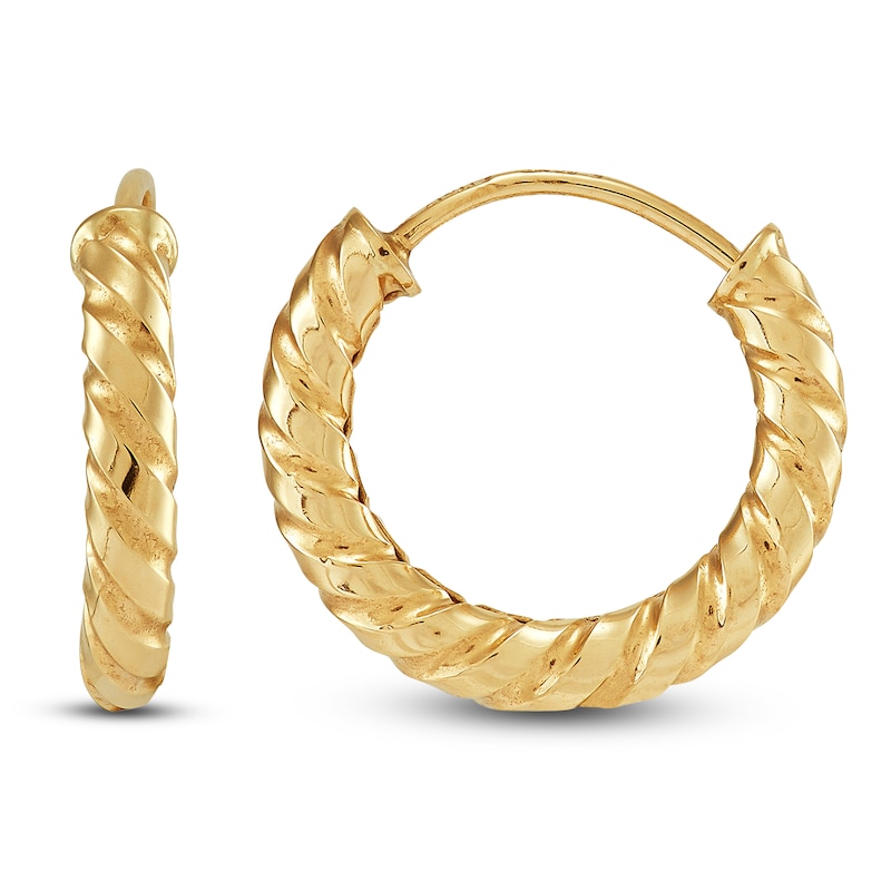 Main Image 1 of Twist Endless Huggie Hoop Earrings 14K Yellow Gold 8mm