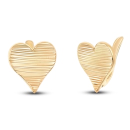 Diamond-Cut Heart Stud Earrings 10K Yellow Gold