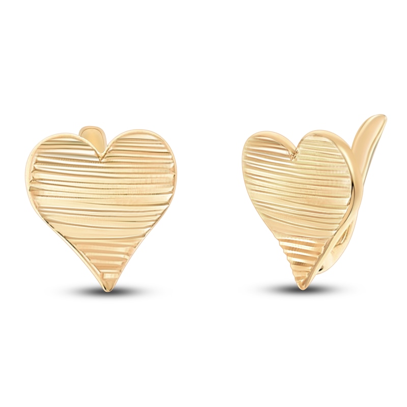 Main Image 1 of Diamond-Cut Heart Stud Earrings 10K Yellow Gold