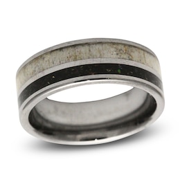 Men's 8mm Black Lab-Created Opal & Antler Inlay Wedding Band Tungsten Carbide