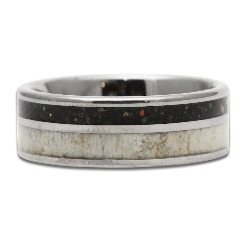 Men's 8mm Black Lab-Created Opal & Antler Inlay Wedding Band Tungsten Carbide