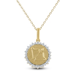 Diamond Zodiac Sagittarius Medallion Necklace 1/3 ct tw 10K Yellow Gold 18&quot;