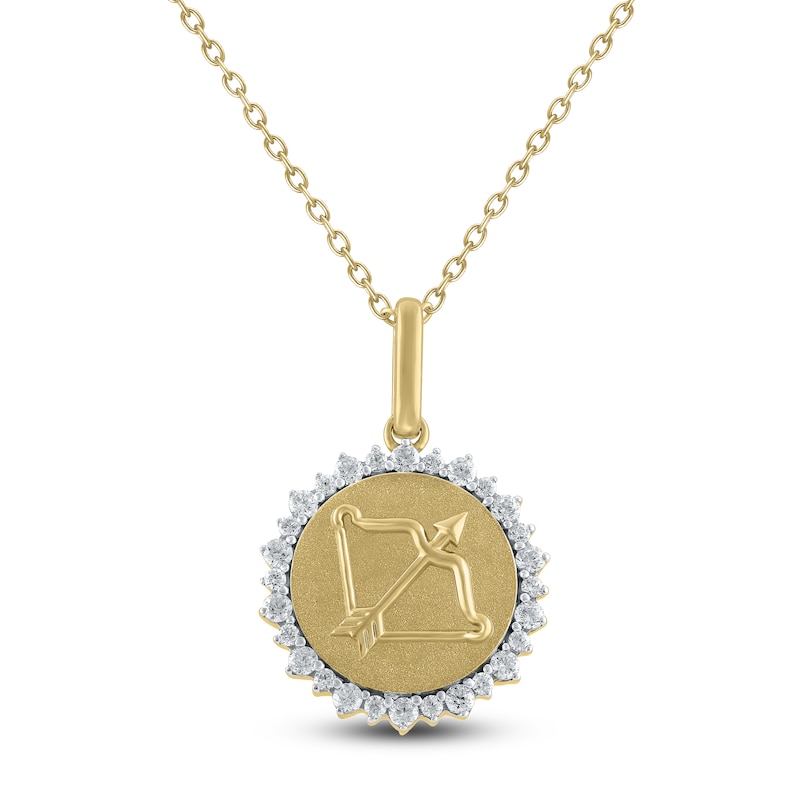 Main Image 1 of Diamond Zodiac Sagittarius Medallion Necklace 1/3 ct tw 10K Yellow Gold 18&quot;