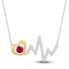 Thumbnail Image 1 of Lab-Created Ruby & White Lab-Created Sapphire Heart & Heartbeat Necklace Sterling Silver & 10K Yellow Gold 18&quot;