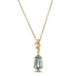 Le Vian Silhouette Elongated Shield-Cut Natural Green Quartz Necklace 1/20 ct tw Diamonds 14K Honey Gold 19&quot;