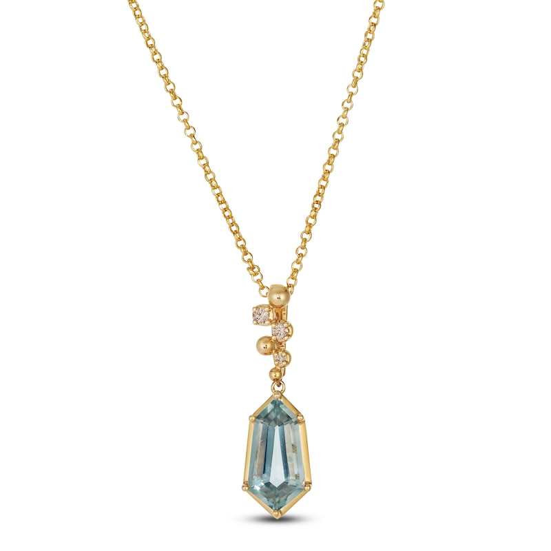 Main Image 1 of Le Vian Silhouette Elongated Shield-Cut Natural Green Quartz Necklace 1/20 ct tw Diamonds 14K Honey Gold 19&quot;