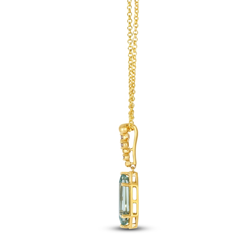 Main Image 2 of Le Vian Silhouette Elongated Shield-Cut Natural Green Quartz Necklace 1/20 ct tw Diamonds 14K Honey Gold 19&quot;