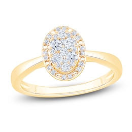 Multi-Diamond Oval Halo Promise Ring 1/3 ct tw 10K Yellow Gold