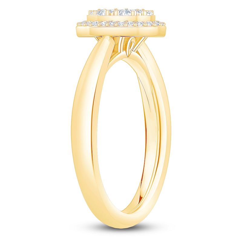 Main Image 2 of Multi-Diamond Oval Halo Promise Ring 1/3 ct tw 10K Yellow Gold