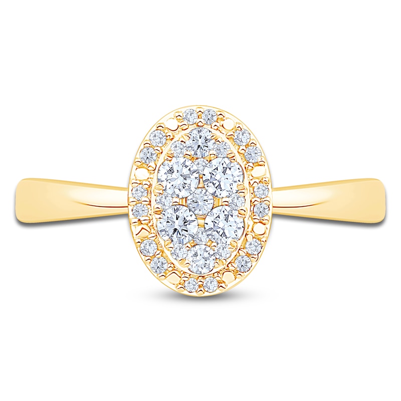 Main Image 3 of Multi-Diamond Oval Halo Promise Ring 1/3 ct tw 10K Yellow Gold