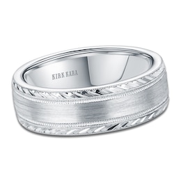 Kirk Kara Men's Engraved Brushed Wedding Band 14K White Gold 7mm