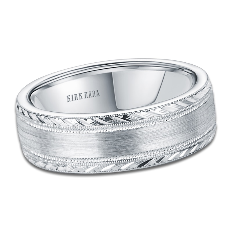 Main Image 1 of Kirk Kara Men's Engraved Brushed Wedding Band 14K White Gold 7mm