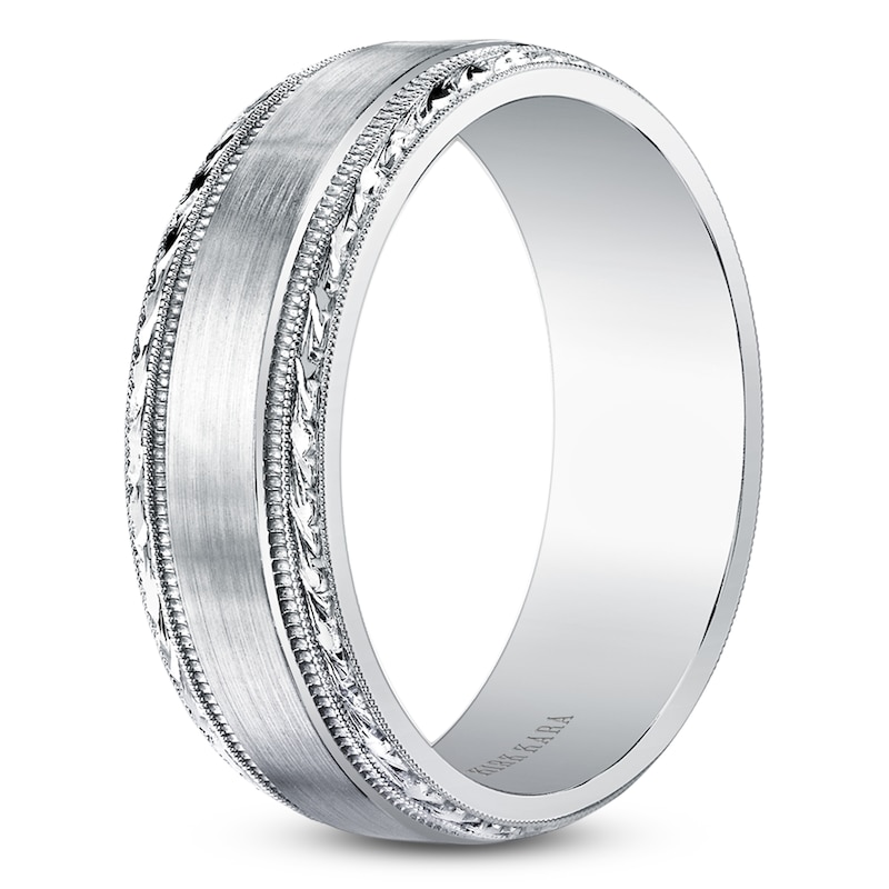 Main Image 2 of Kirk Kara Men's Engraved Brushed Wedding Band 14K White Gold 7mm