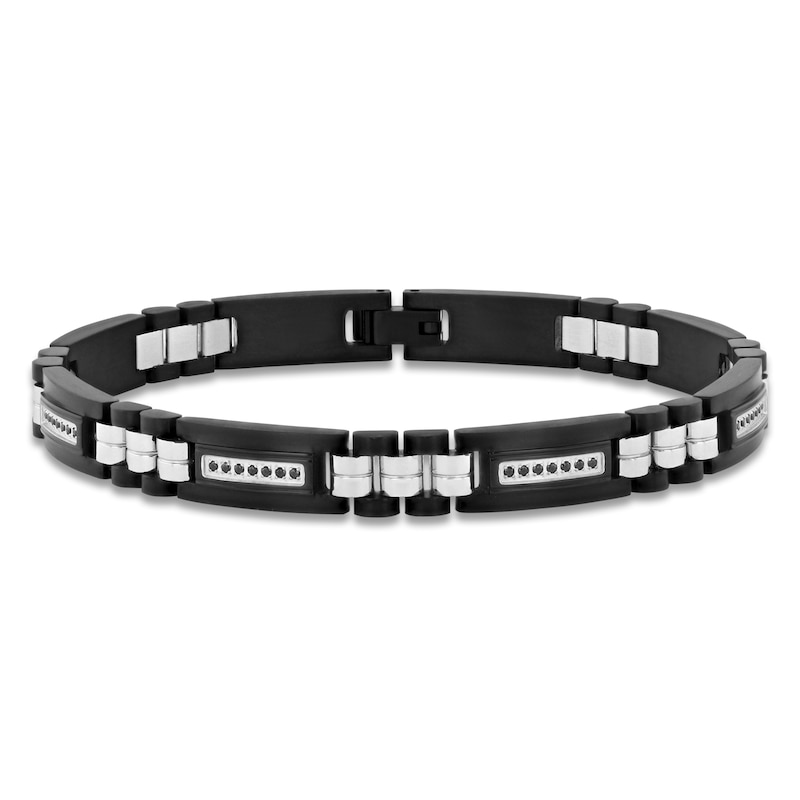 Men's Black Diamond Link Bracelet 1/4 ct tw Stainless Steel & Black Ion Plating