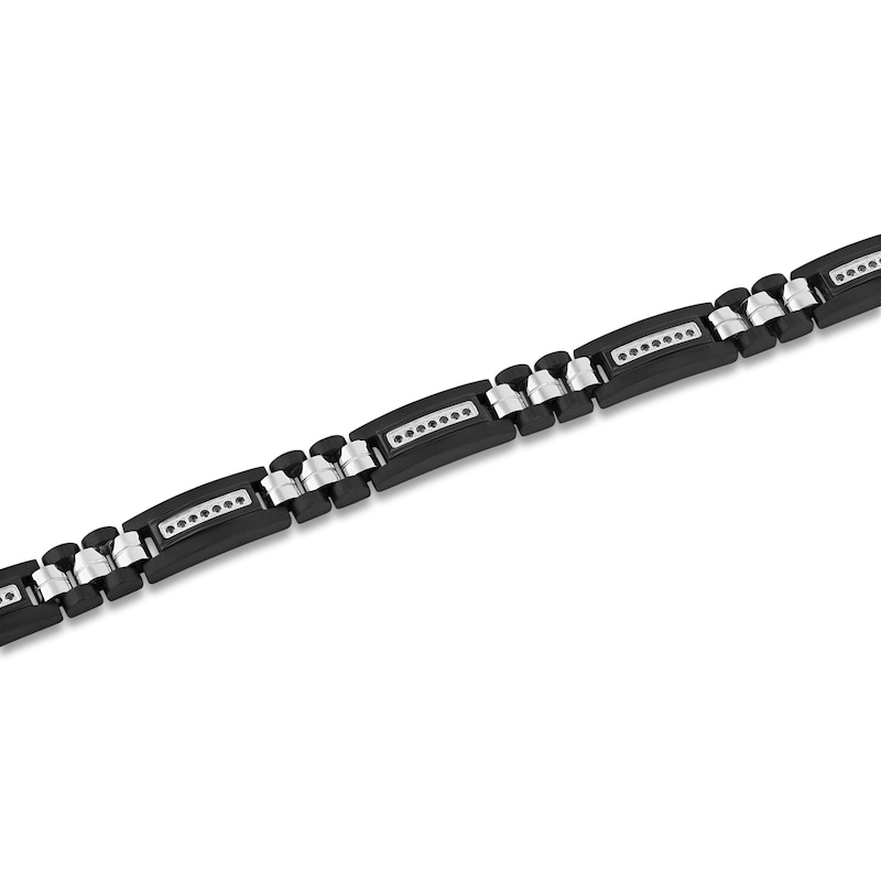 Main Image 2 of Men's Black Diamond Link Bracelet 1/4 ct tw Stainless Steel & Black Ion Plating