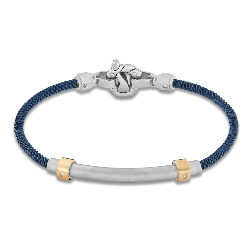 Main Image 3 of Baraka Men's Cord Bracelet with Diamond Accent Stainless Steel, Dark Blue Ion Plating & 18K Yellow Gold 7.5&quot;