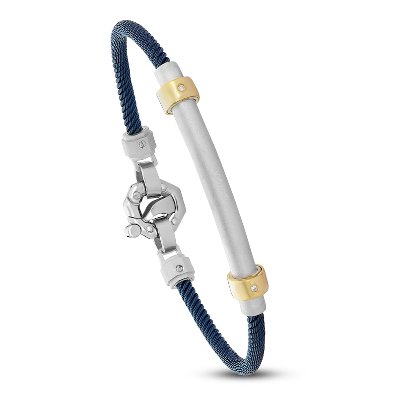 Main Image 5 of Baraka Men's Cord Bracelet with Diamond Accent Stainless Steel, Dark Blue Ion Plating & 18K Yellow Gold 7.5&quot;