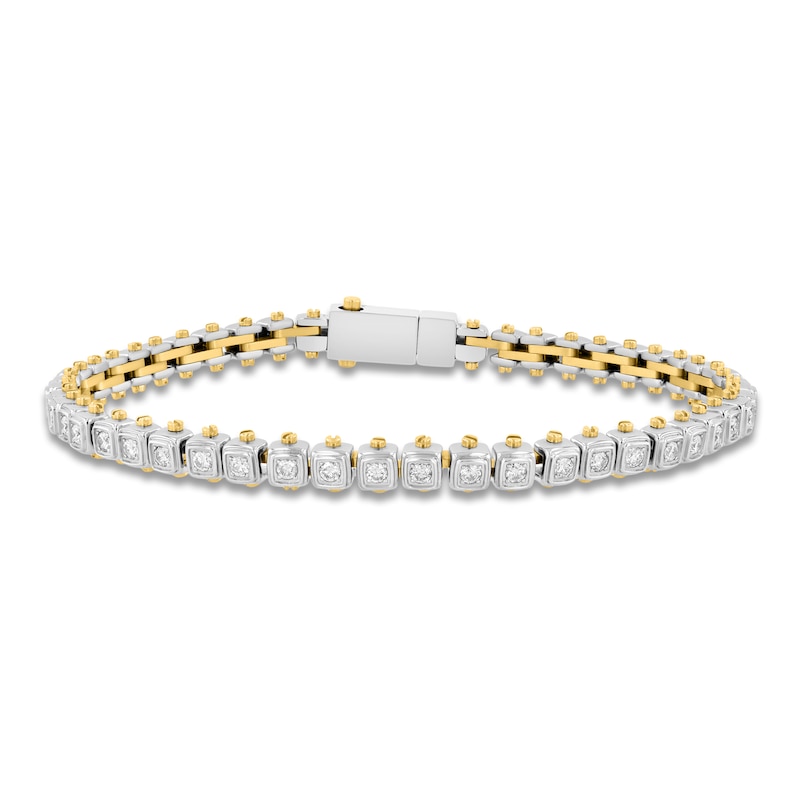 Main Image 1 of Men's Diamond Cushion Link Bracelet 1-1/2 ct tw Stainless Steel & Yellow Ion Plating 8.75&quot;