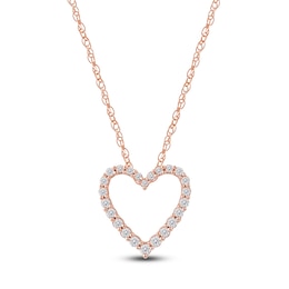 Lab-Created Diamond Graduated Open-Heart Necklace 1/4 ct tw 14K Rose Gold 18&quot;