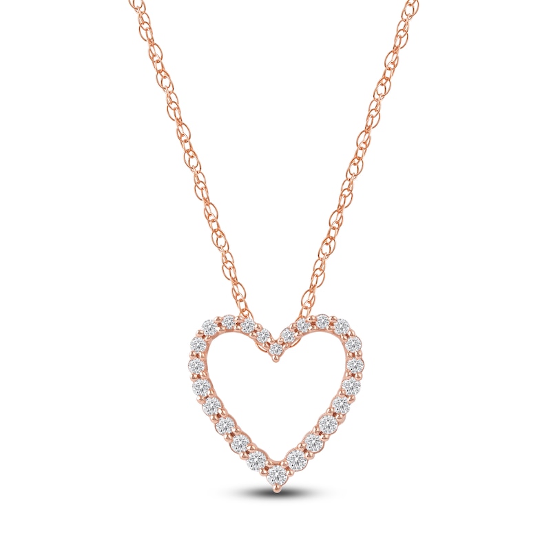 Main Image 1 of Lab-Created Diamond Graduated Open-Heart Necklace 1/4 ct tw 14K Rose Gold 18&quot;