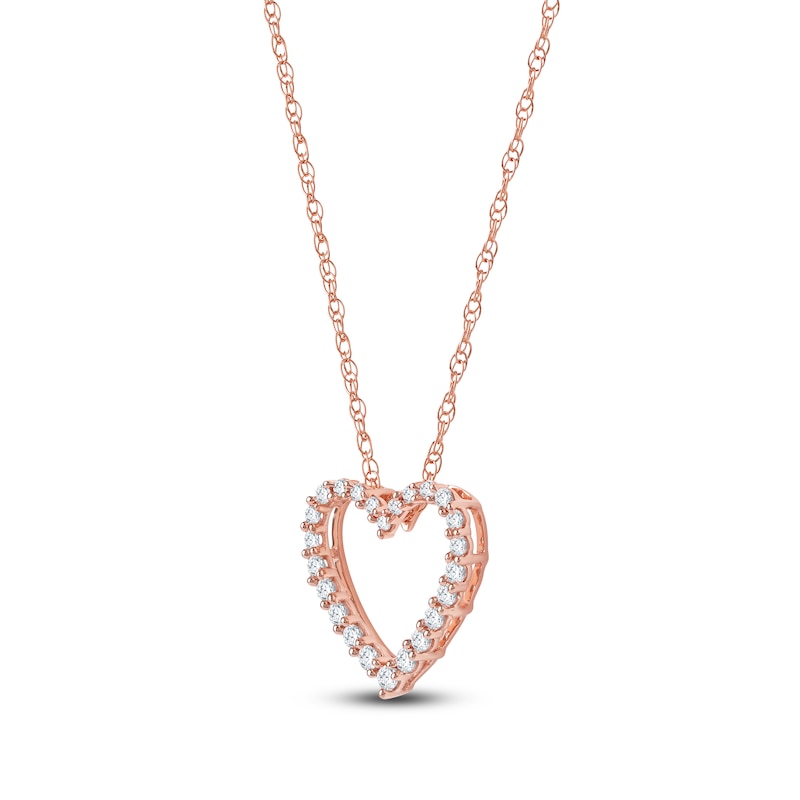 Main Image 2 of Lab-Created Diamond Graduated Open-Heart Necklace 1/4 ct tw 14K Rose Gold 18&quot;