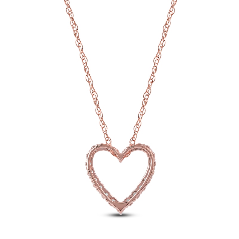 Main Image 3 of Lab-Created Diamond Graduated Open-Heart Necklace 1/4 ct tw 14K Rose Gold 18&quot;