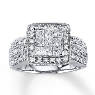 Previously Owned Engagement Ring 1 ct tw Princess & Round-cut Diamonds ...