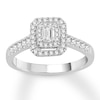 Thumbnail Image 1 of Previously Owned Diamond Promise Ring 1/2 ct tw Emerald/Round 10K White Gold