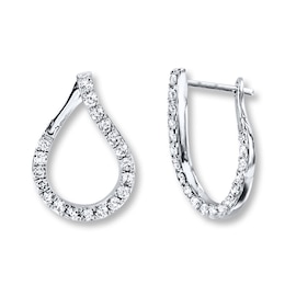 Previously Owned Diamond Hoop Earrings 1 ct tw Round-cut 14K White Gold