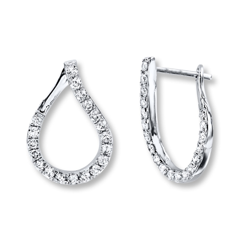 Main Image 1 of Previously Owned Diamond Hoop Earrings 1 ct tw Round-cut 14K White Gold