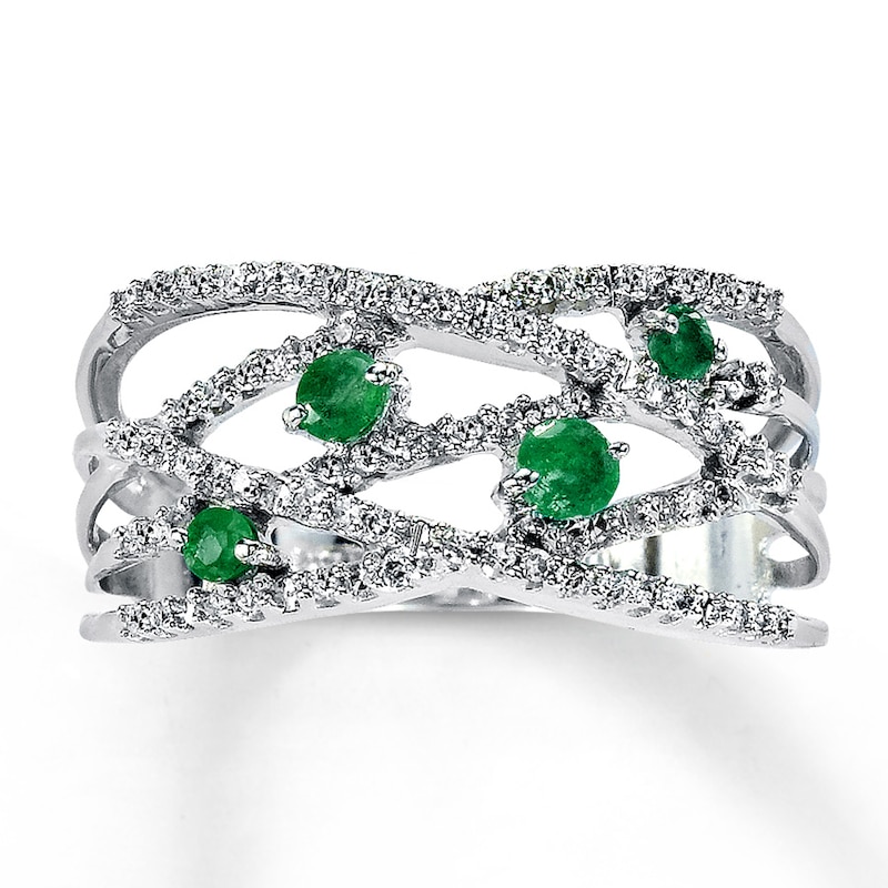 Previously Owned Natural Emerald Ring 1/5 ct tw Diamonds 10K White Gold