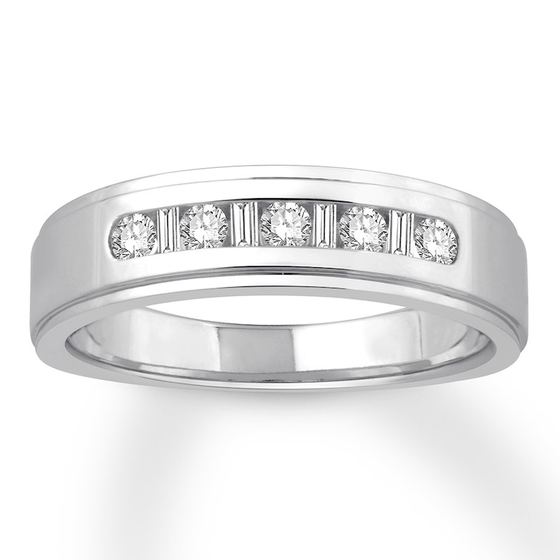 Previously Owned Men's Colorless Diamond Band 1/3 ct tw Round-cut 14K White Gold