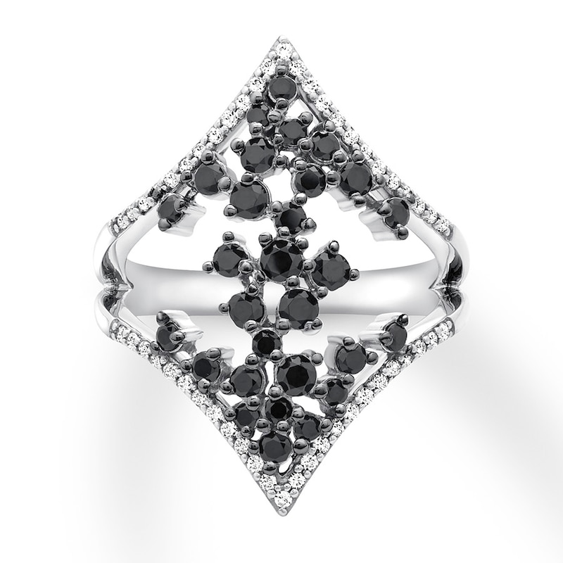 Main Image 1 of Previously Owned Black Diamond Ring 1 ct tw Round-cut 14K White Gold