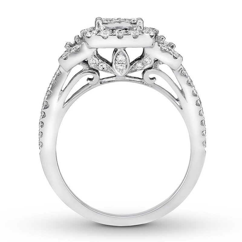 Previously Owned Diamond Engagement Ring 1-1/8 ct tw Round/Baguette 14K ...