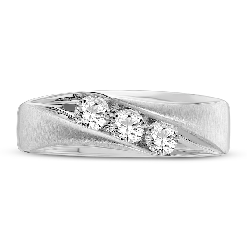 Main Image 3 of Previously Owned Men's 3-Stone Diamond Wedding Band 5/8 ct tw Round 10K White Gold