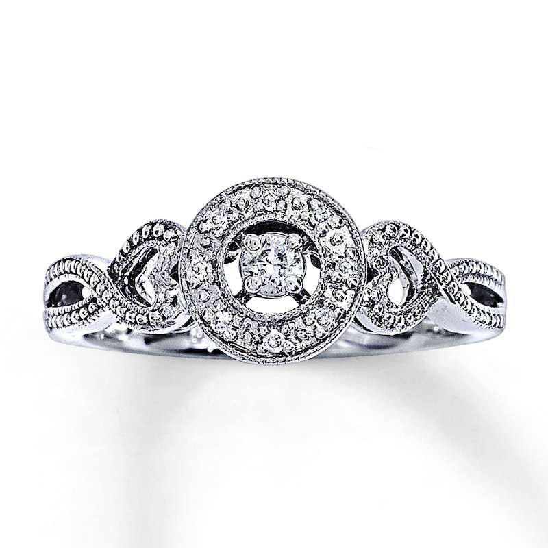 Main Image 1 of Previously Owned Diamond Promise Ring 1/10 ct tw Round-cut 10K White Gold