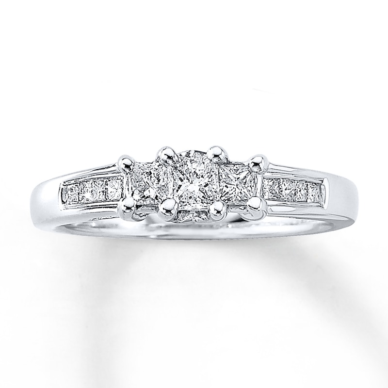 Main Image 1 of Previously Owned Diamond 3-Stone Ring 1/2 ct tw Princess 14K White Gold