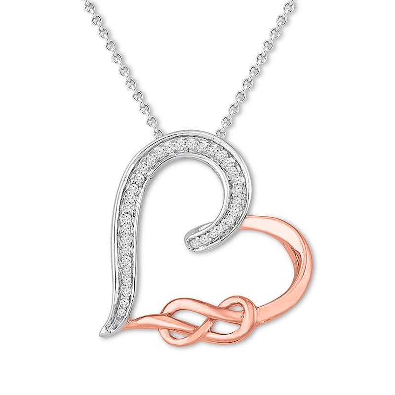 Previously Owned Diamond Heart Knot Necklace 1/15 ct tw Sterling Silver/10K Rose Gold