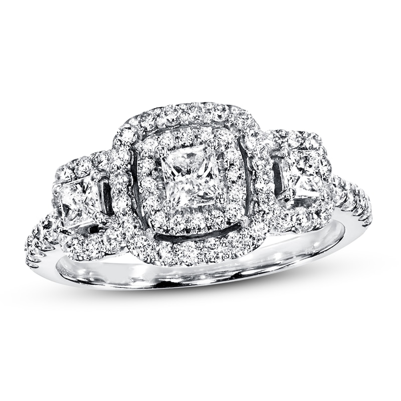 Main Image 1 of Previously Owned Diamond 3-Stone Ring 7/8 ct tw Princess/Round 14K White Gold