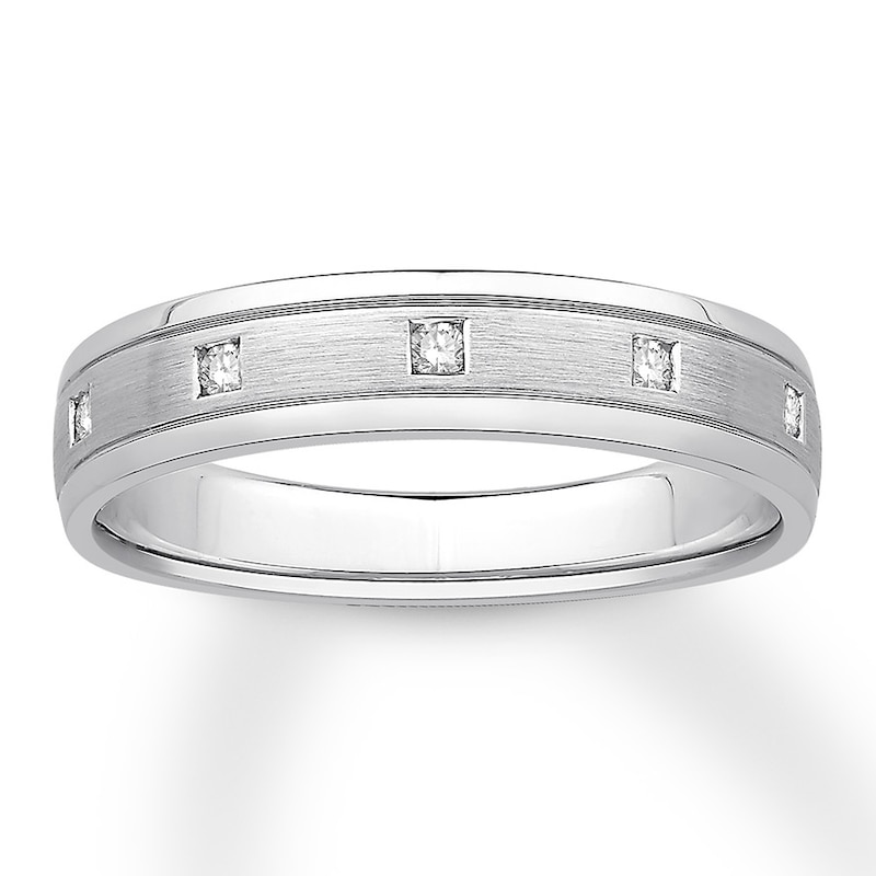 Main Image 1 of Previously Owned Men's Diamond Band 1/10 ct tw Round-cut 10K White Gold