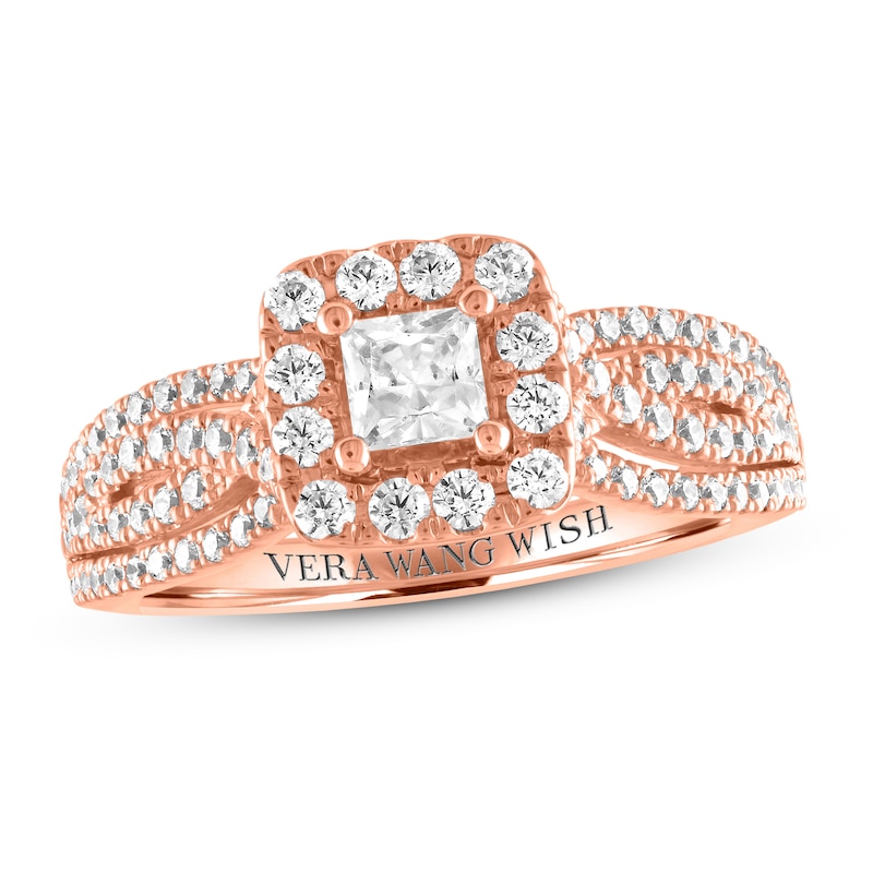 Previously Owned Vera Wang WISH Diamond Engagement Ring 1 ct tw Princess/Round 14K Rose Gold