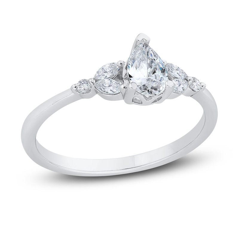 Main Image 1 of Diamond Engagement Ring 1/2 ct tw Pear-shaped/Round 14K White Gold