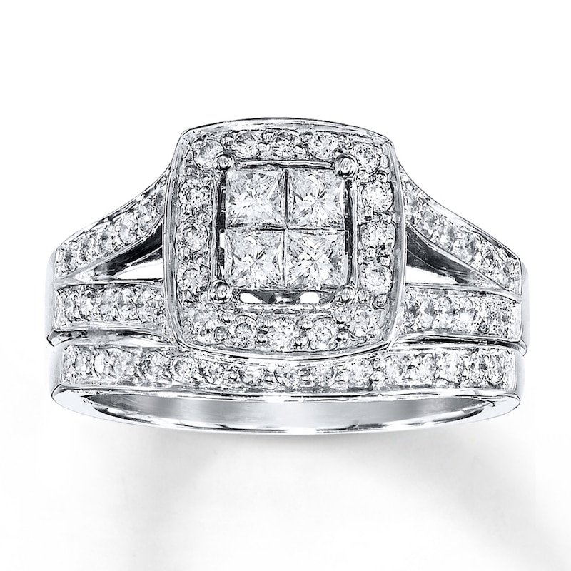 Previously Owned Diamond Bridal Set 7/8 ct tw Princess-Cut 14K White Gold
