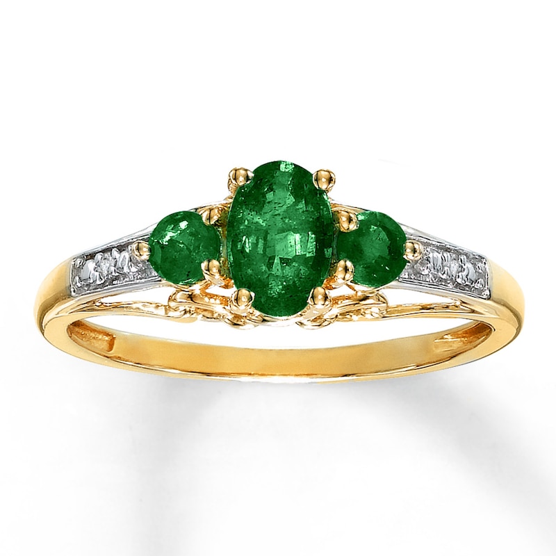 Previously Owned Natural Emerald Ring Diamond Accents 10K Yellow Gold
