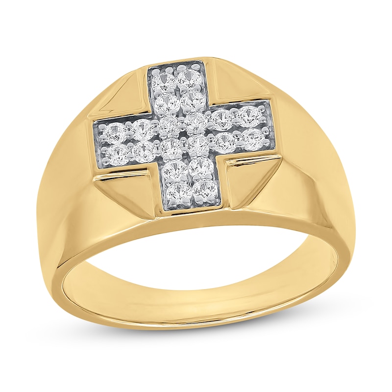 Main Image 1 of Previously Owned Men's Diamond Cross Ring 1/2 ct tw Round 10K Yellow Gold