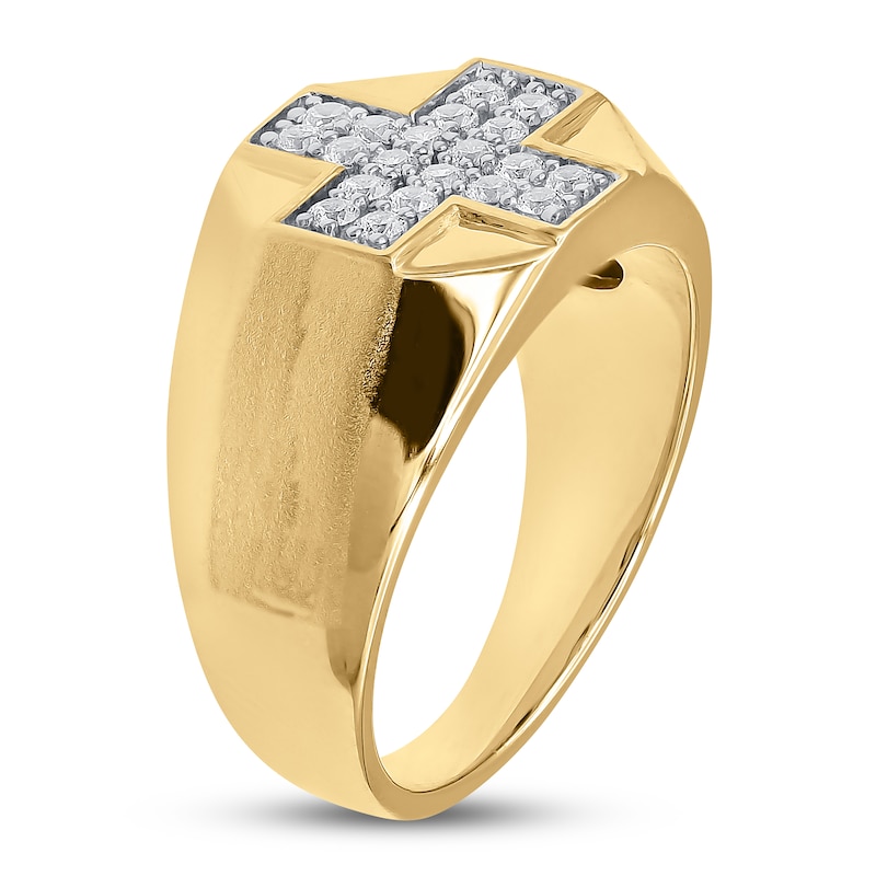 Main Image 2 of Previously Owned Men's Diamond Cross Ring 1/2 ct tw Round 10K Yellow Gold